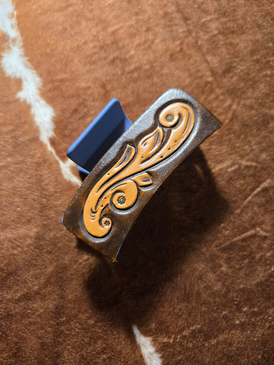 Medium Blue & Brown Scroll Hair Clip